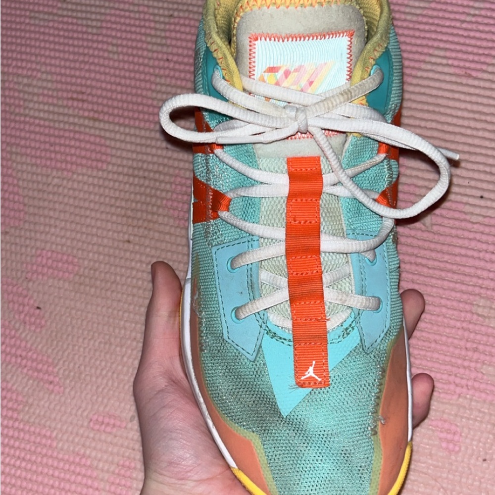 Jordan Athletic Shoes in Teal, Orange, and Yellow